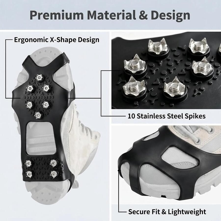 Antislip spikes voor schoenen met 10 tanden ideaal voor winterwandelen sneeuw ijs en trailrunning