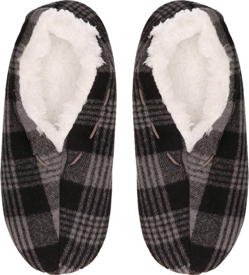 Antonio World Fashion Antonio Pantoffels sloffen voor heren grijs geruit Spaanse sloffen teddy voering