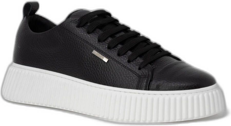 Antony Morato Zwarte Leren Sneakers Vetersluiting Stijl Black Heren