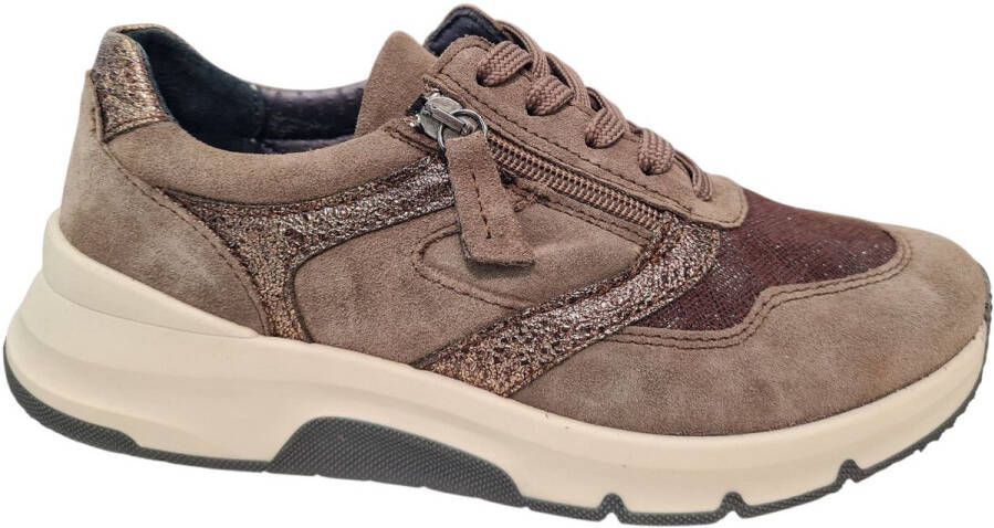 ANWR Longo Leren Dames Sneakers Khaki Taupe