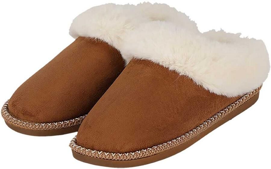 Apollo Dames Instap Pantoffels Teddy Donkerbruin