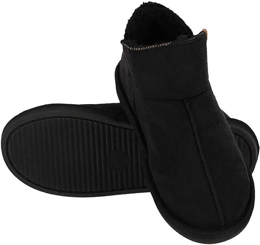 Apollo dames sloffen instappers zwart suede look hoog model pantoffels harde zool