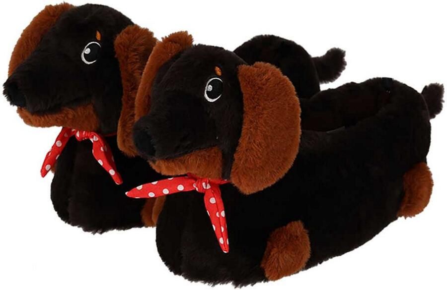 Apollo Sloffen dieren Teckel Pantoffels Sloffen dames Sloffen Pantoffels dieren donker