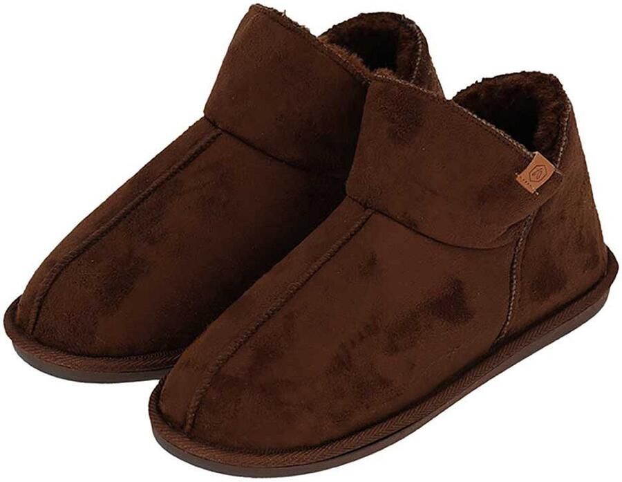 Apollo heren sloffen instappers bruin suede look hoog model pantoffels harde zool