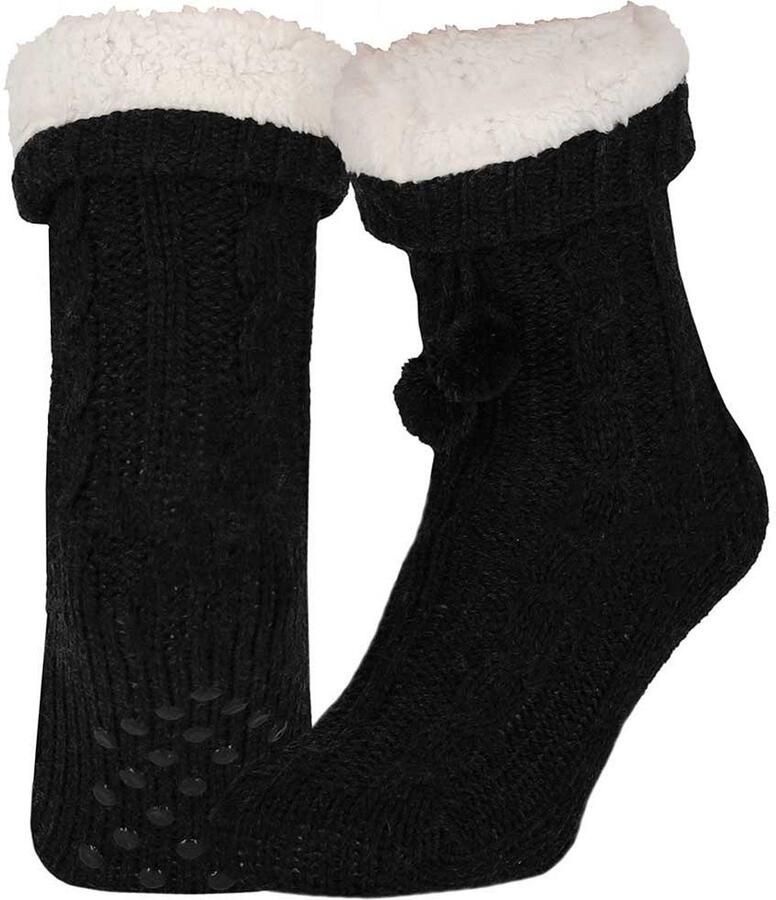 Apollo Huissloffen dames gebreid slofsokken antraciet one size fleece