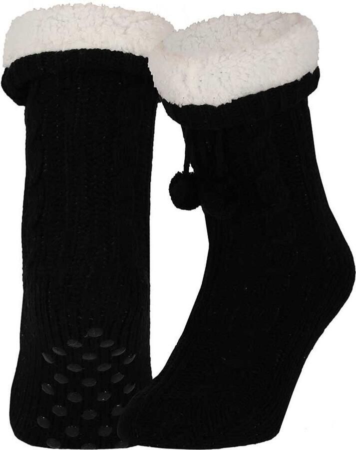 Apollo Dames anti slip fleece gebreide huissokken slofsokken zwart one size Slaapsokken bedsokken