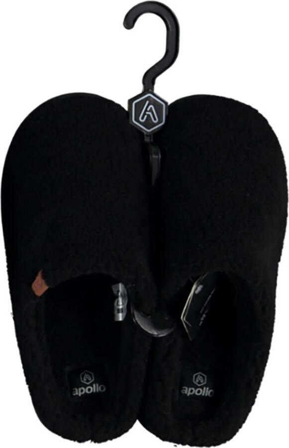 Apollo Heren instap slippers pantoffels teddy wol zwart
