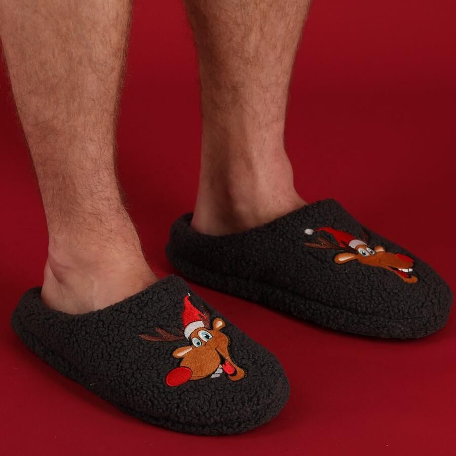 Morethansocks Kerst pantoffels Heren Donker Blauw Kerst sloffen kerst kerstpantoffels kerstman sloffen