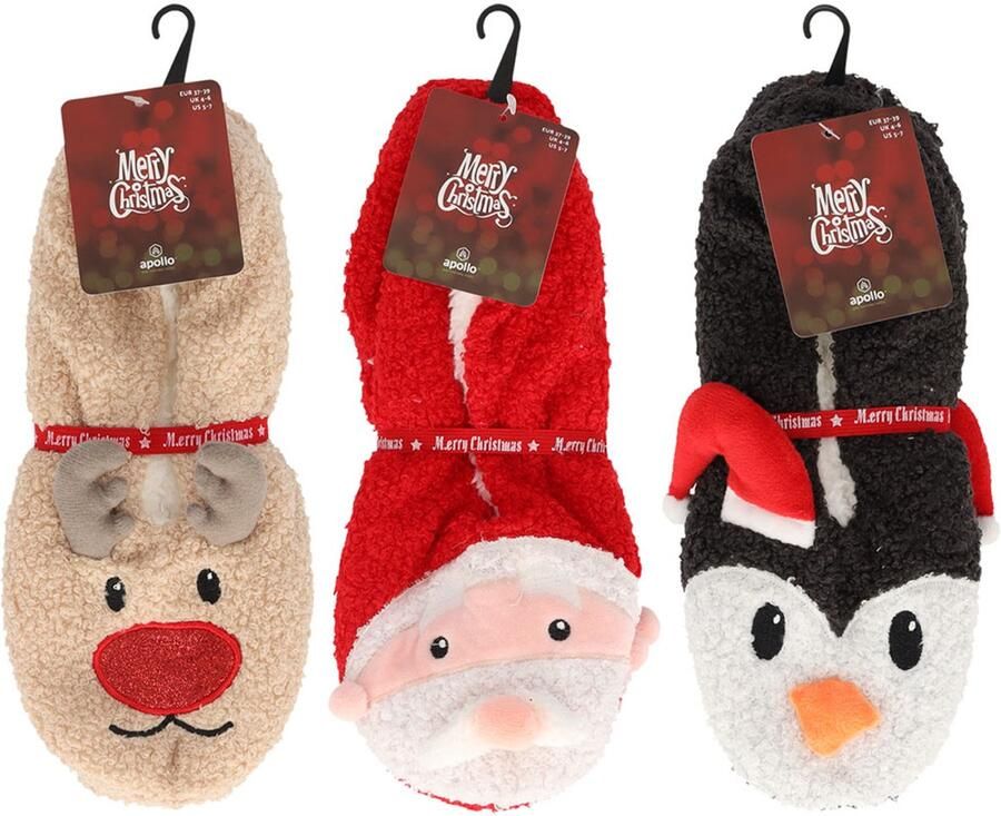 Apollo Kerstpantoffels Voor Dames Zachte Ballerinasloffen Antislip Set van 3 en