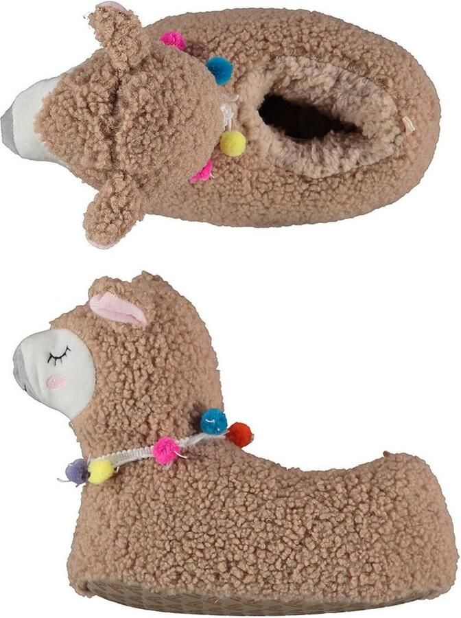 Apollo Kinder sloffen alpaca lama dieren pantoffels taupe warme wintersloffen