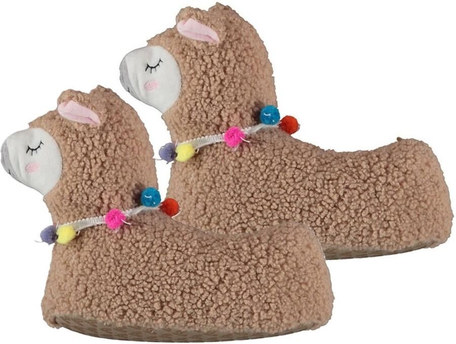 Apollo sloffen alpaca lama dieren pantoffels lichtbruin warme wintersloffen