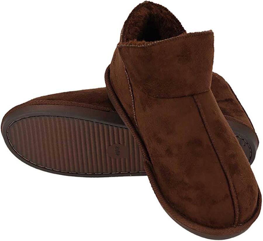 Apollo Pantoffels Dames Boots Suede Bruin Sloffen Hoog Model Harde zool met grip