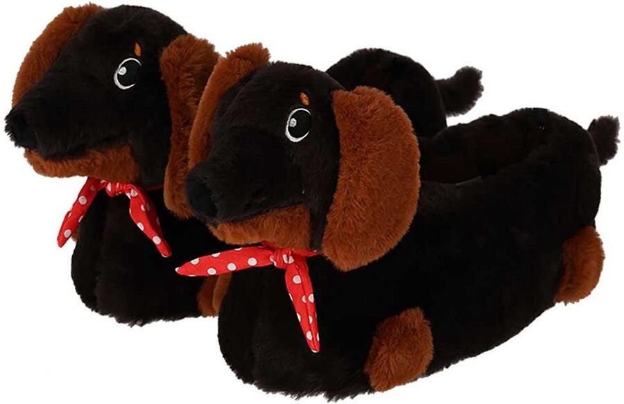 Apollo Sloffen dieren Teckel Pantoffels Sloffen dames Sloffen Pantoffels dieren donker