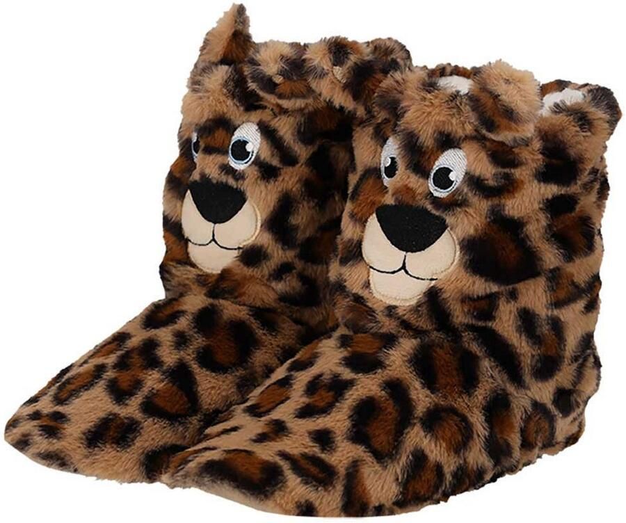 Apollo sloffen Luipaard pluche 3D pantoffels hoog model voor dames