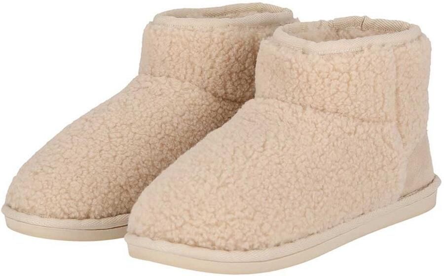 Apollo teddy sloffen dames off white teddystof pantoffels hoog