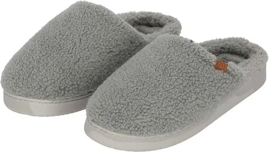 Apollo Warme teddy heren slippers Heren pantoffels met stevige zool Wollen slippers Grijs