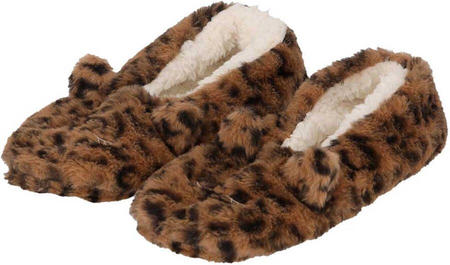 Apollo Ballerina sloffen dames bruin luipaard print pantoffels antislip zool