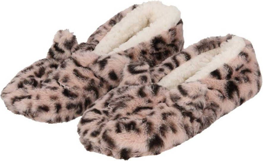 Apollo Ballerina sloffen dames roze luipaard print pantoffels antislip zool