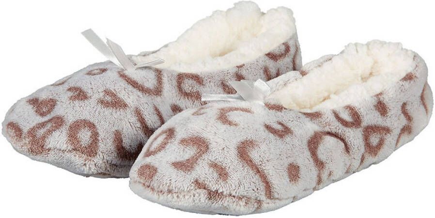Apollo ballerina sloffen fleece beige antislip dierenprint voor dames voering wol