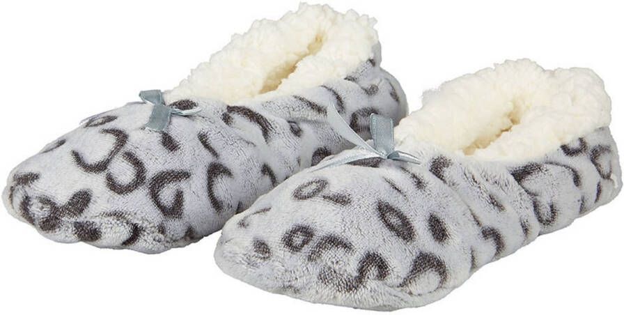 Apollo ballerina sloffen fleece grijs antislip dierenprint voor dames voering wol