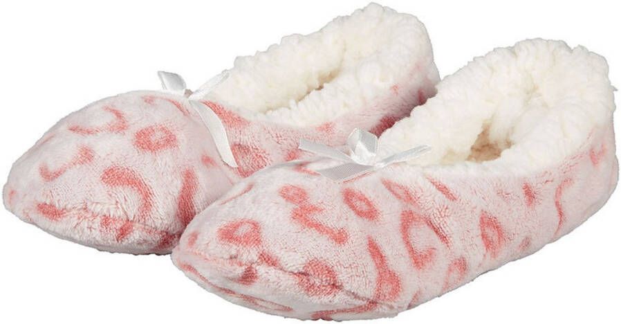 Apollo ballerina sloffen fleece roze antislip dierenprint voor dames voering wol
