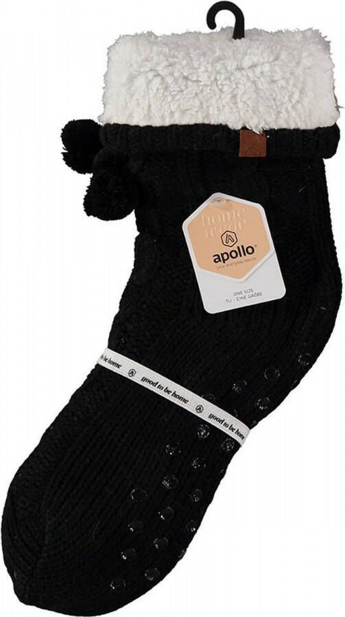 Apollo Dames anti slip fleece gebreide huissokken slofsokken zwart one size Slaapsokken bedsokken - Foto 2