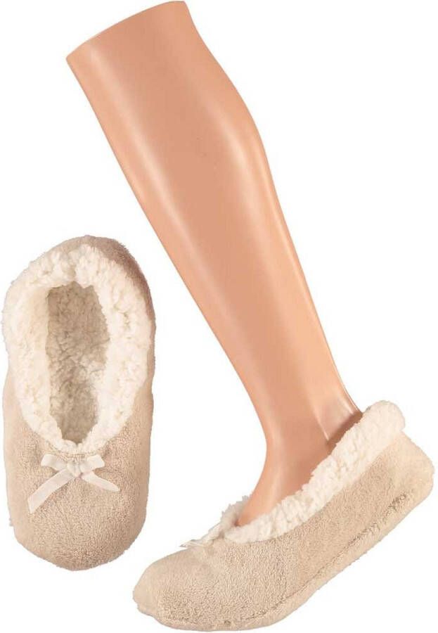 Apollo Dames Ballerina winter sloffen pantoffels beige laag model