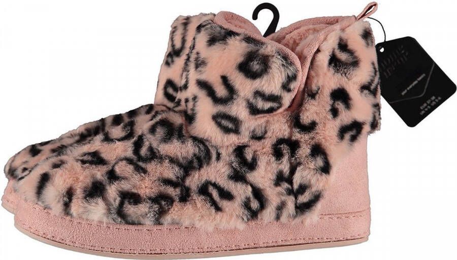 Apollo Dames hoge pantoffels sloffen luipaard print roze