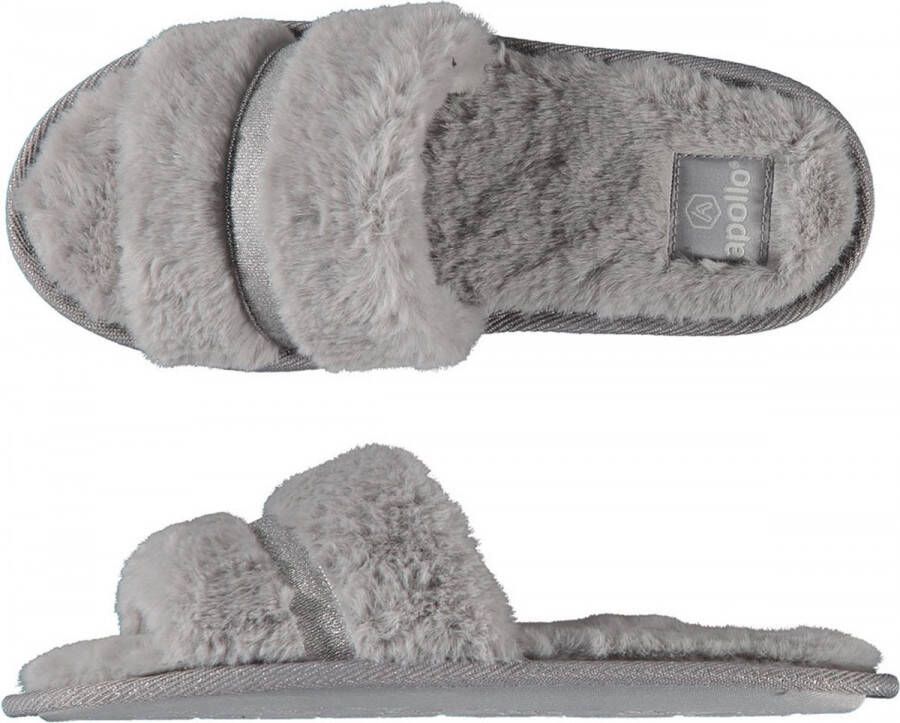 Apollo Dames huisslippers instapsloffen pantoffels met bont grijs