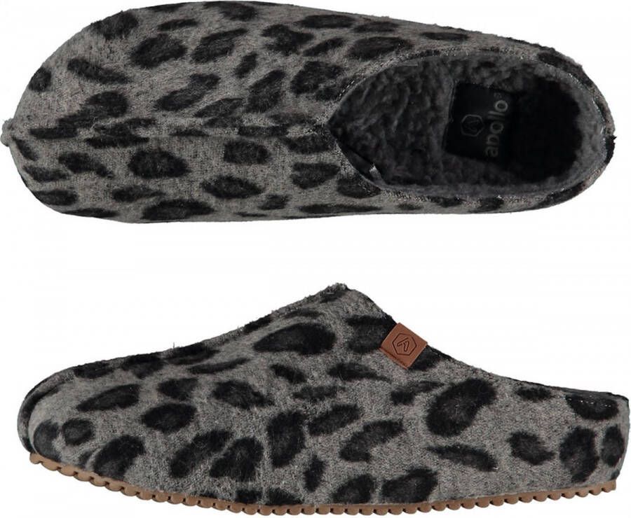 Apollo Dames instap slippers pantoffels luipaard print grijs
