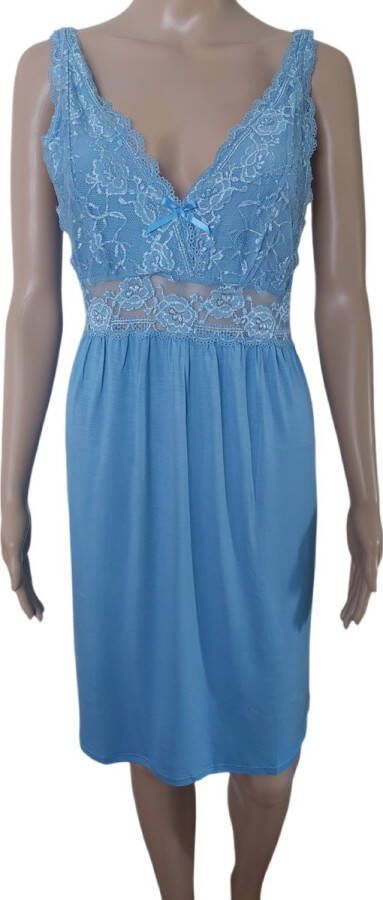 Dames Nachtmode Slipdress Kleur Lichtblauw Moederdag Kerst