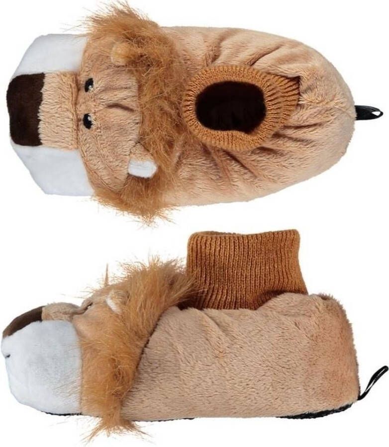 Apollo Dieren sloffen pantoffels leeuw voor kinderen Pluche dierensloffen leeuwenkop hoog bruin - Foto 2