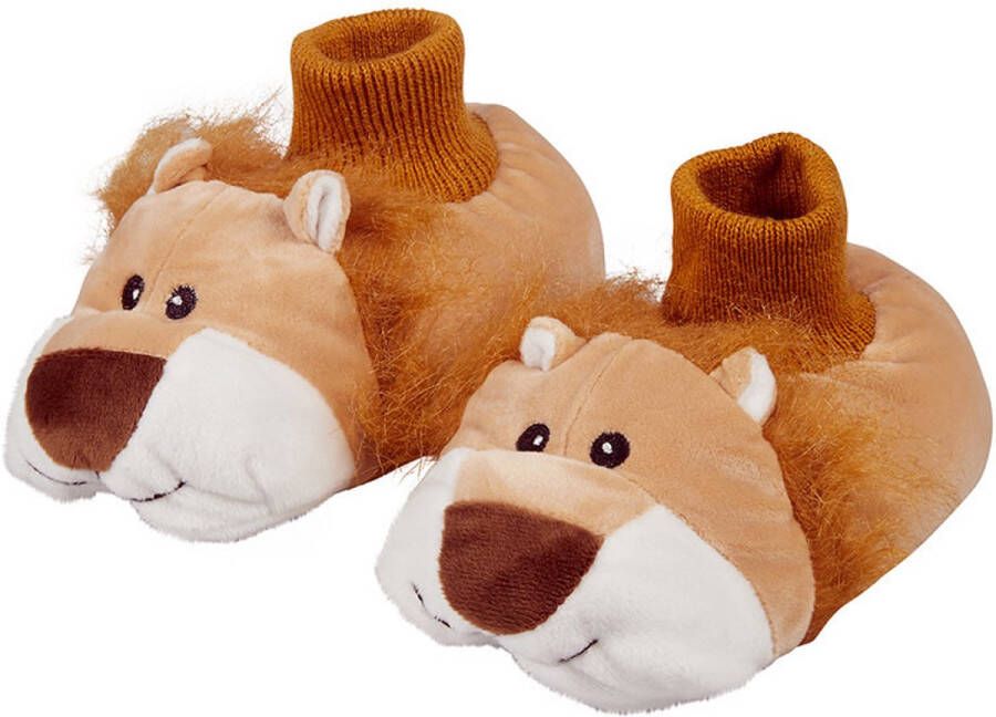 Apollo Dieren sloffen pantoffels leeuw voor kinderen Pluche dierensloffen leeuwenkop hoog bruin