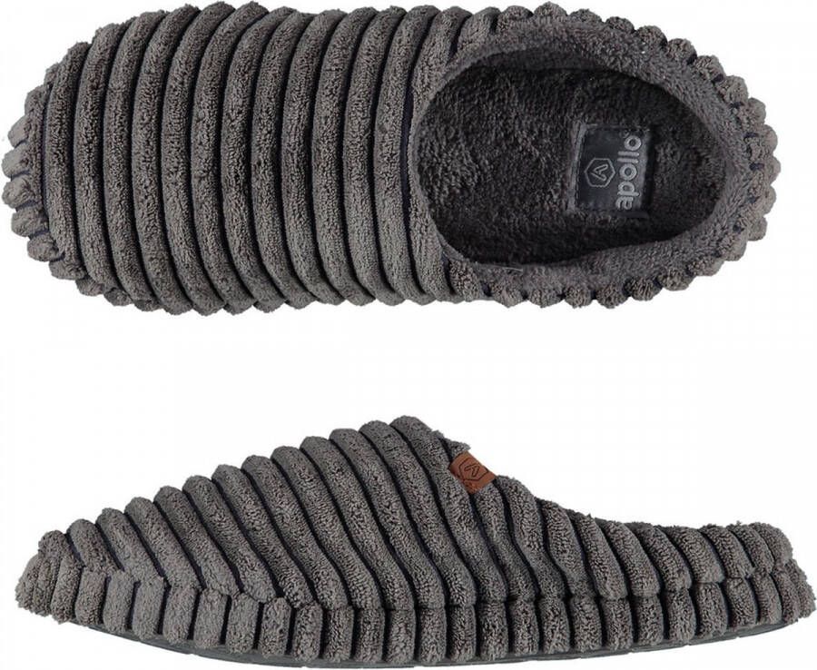 Apollo Heren instap slippers pantoffels ribstof grijs