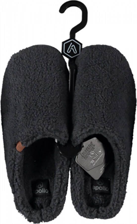 Apollo Heren instap slippers pantoffels teddy wol antraciet
