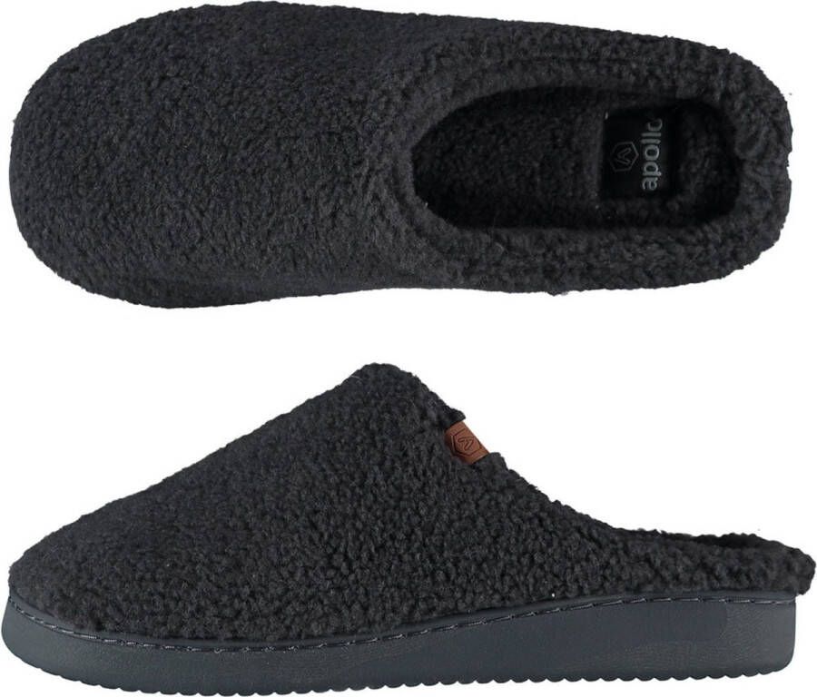 Apollo Heren instap slippers pantoffels teddy wol antraciet - Foto 1