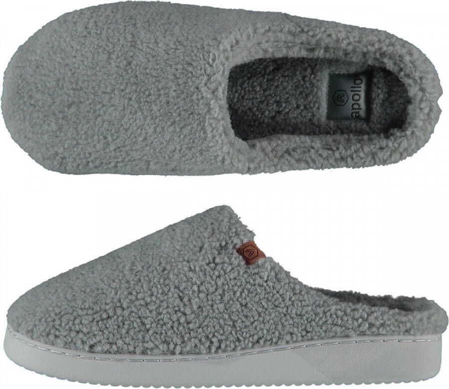 Apollo Heren instap slippers pantoffels teddy wol grijs