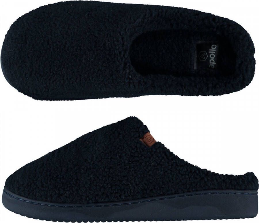 Apollo Heren instap slippers pantoffels teddy wol navy