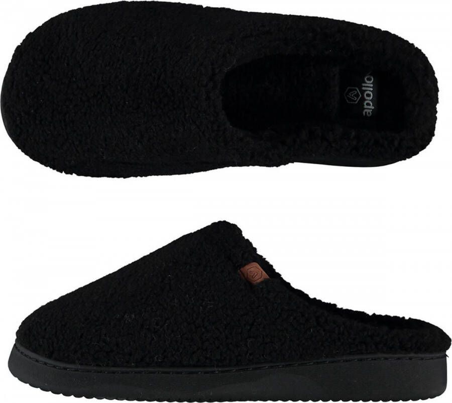 Apollo Heren instap slippers pantoffels teddy wol zwart