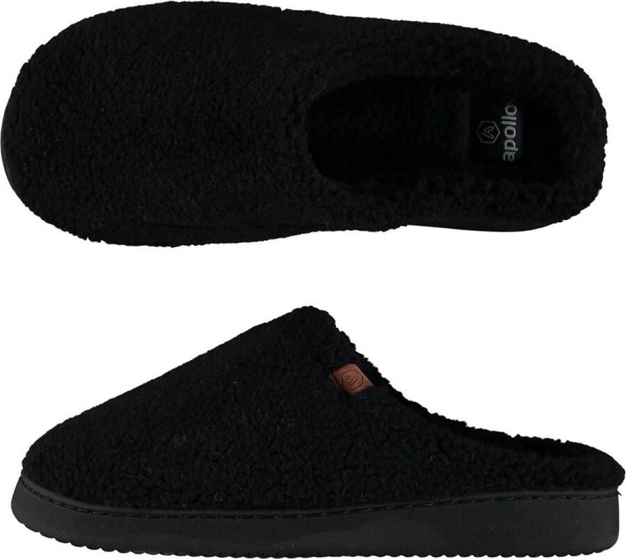 Apollo Heren instap slippers pantoffels teddy wol zwart - Foto 1