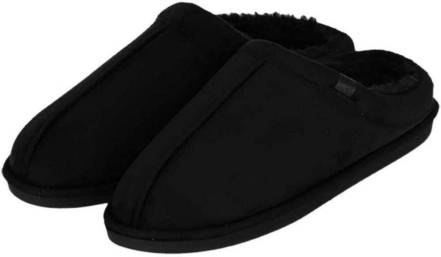 Apollo heren sloffen zwart suede buitenkant met wol instap pantoffels