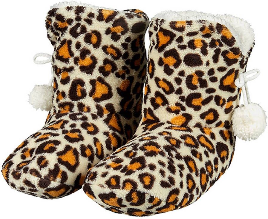Apollo Hoge dames slof sokken met luipaard print bruin