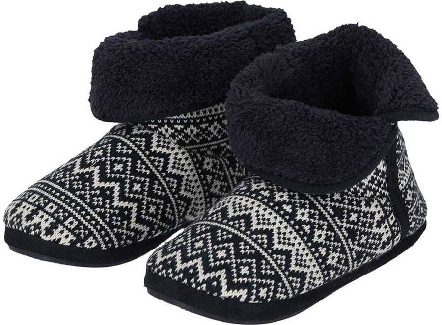 Apollo Hoge pantoffels sloffen Folklore gebreid heren navy