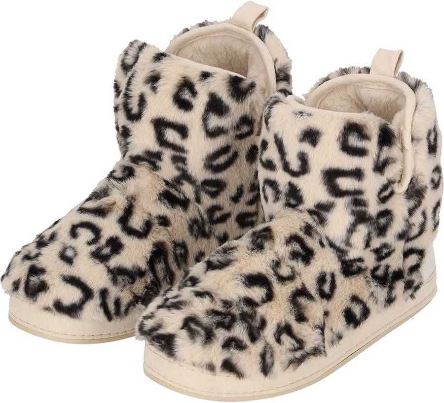 Apollo Hoge sloffen dames Fake Fur Dierenprint Beige Sloffen dames Warme sloffen