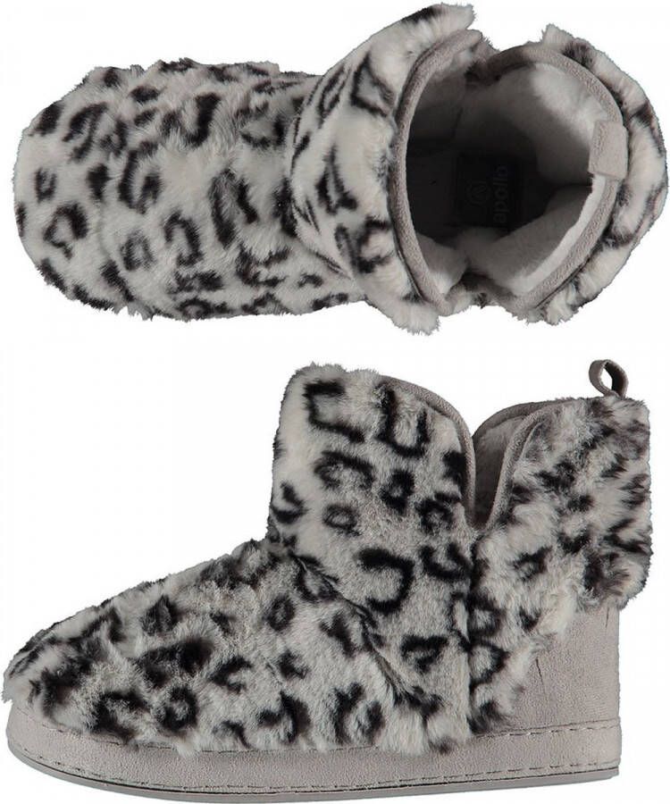 Apollo Hoge sloffen dames Fake Fur Dierenprint Grijs Sloffen dames Warme sloffen dames - Foto 2