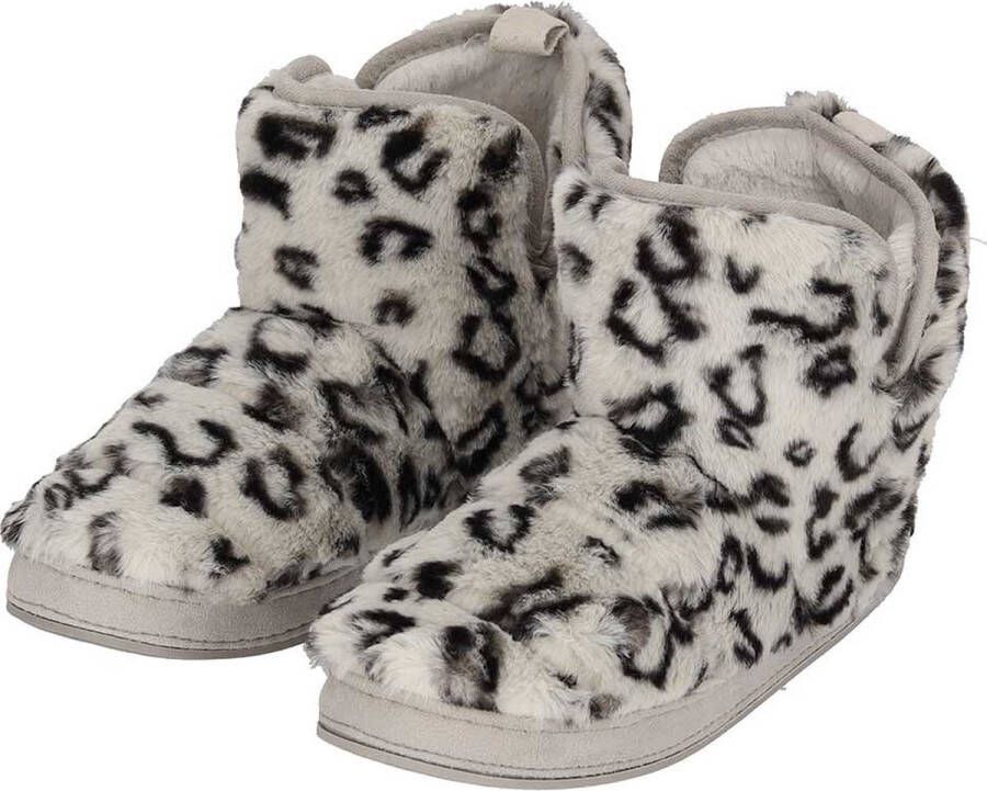 Apollo Hoge sloffen dames Fake Fur Dierenprint Grijs Sloffen dames Warme sloffen