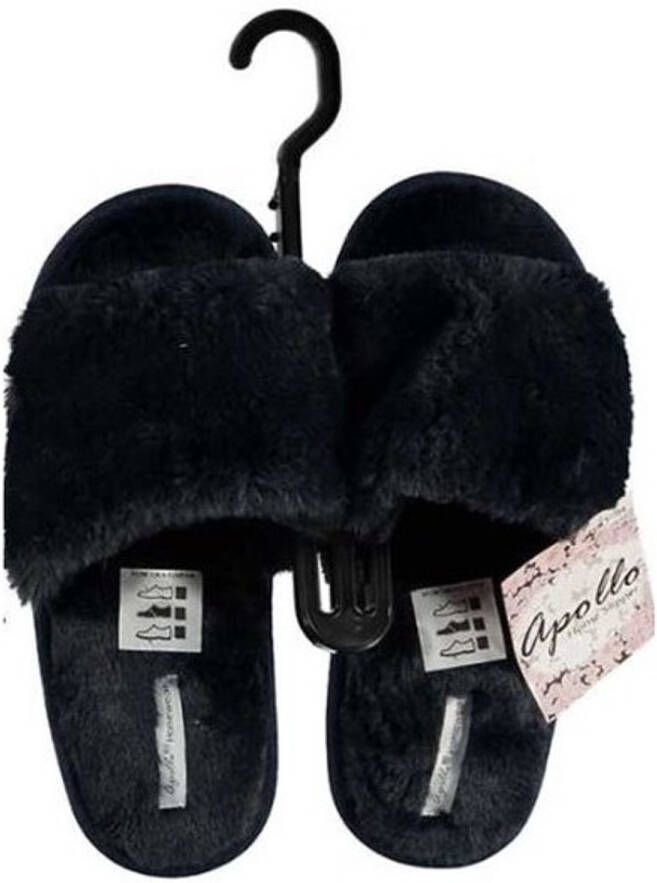 Apollo Huisslippers instapsloffen pantoffels blauw met nep bont dames