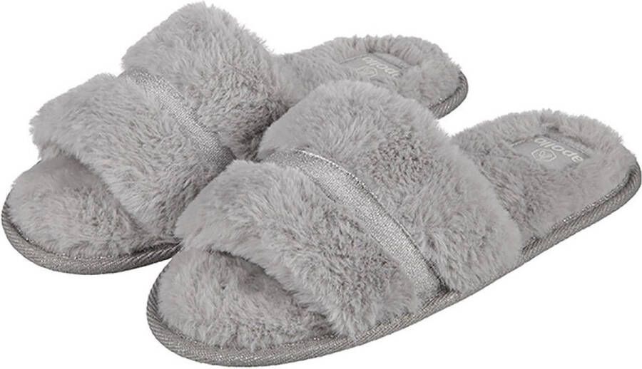 Apollo huisslippers instapsloffen pantoffels kinderen imitatiebont grijs