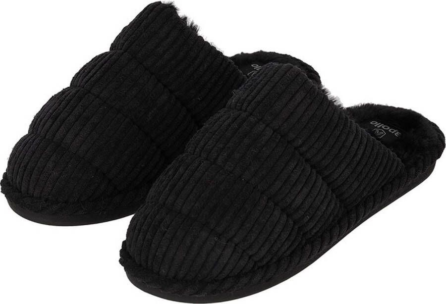 Apollo Instap Pantoffels Dames Ribstructuur Zwart Pantoffels dames - Foto 1