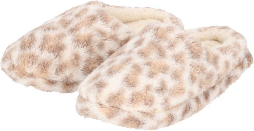 Apollo Instap sloffen beige luipaard print pantoffels antislip zool